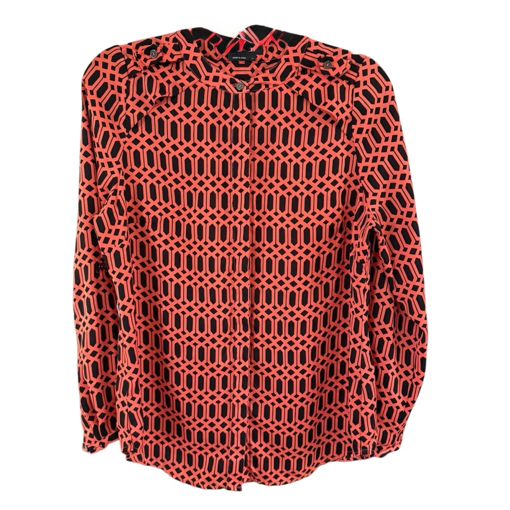 BCBGMaxAzria‎ Red and Black Geometric Pattern Blouse